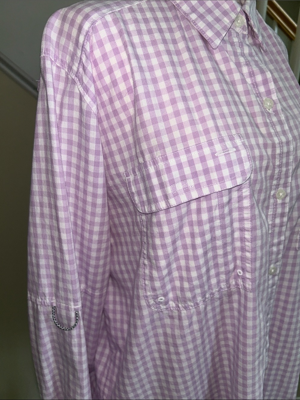 Columbia PFG Women's Lavender Gingham Button-Up Shirt. Great shape. Size XL - Picture 4 of 9